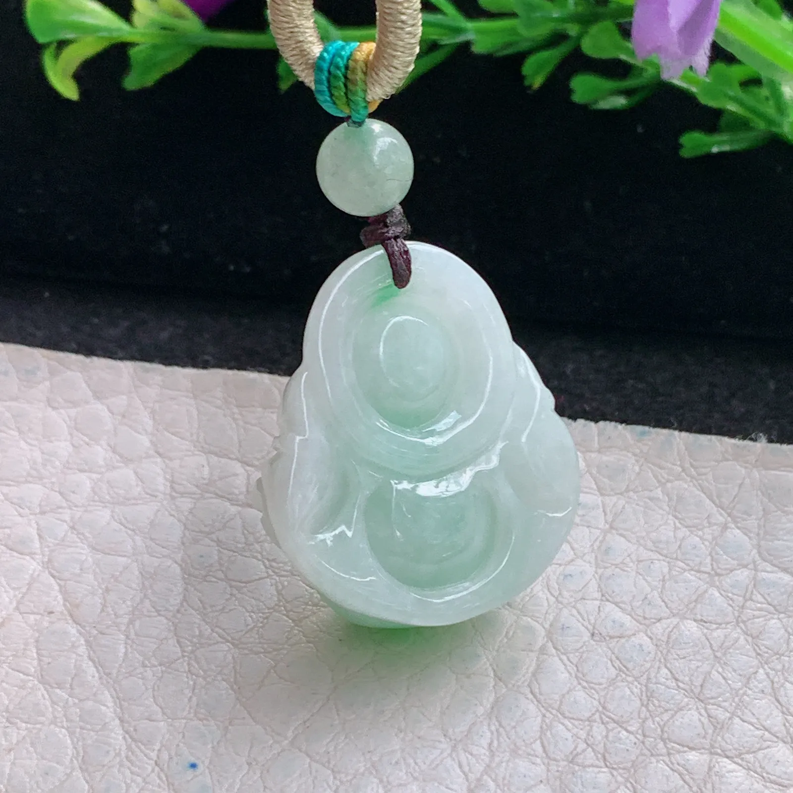 zen自然光26*23*11天然缅甸翡翠飘绿巧致佛公 弥勒佛玉吊坠 玉挂件