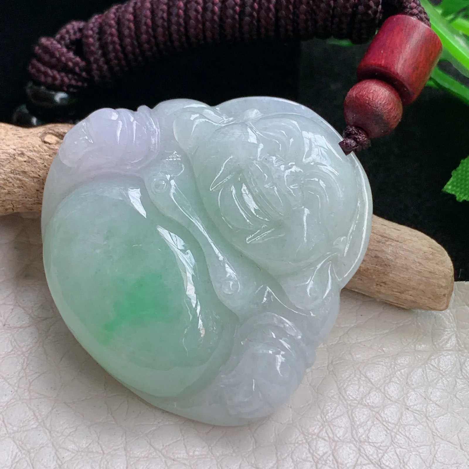 zen自然光37.8*39.6*9天然缅甸翡翠清新飘绿佛公 弥勒佛玉吊坠 玉挂件