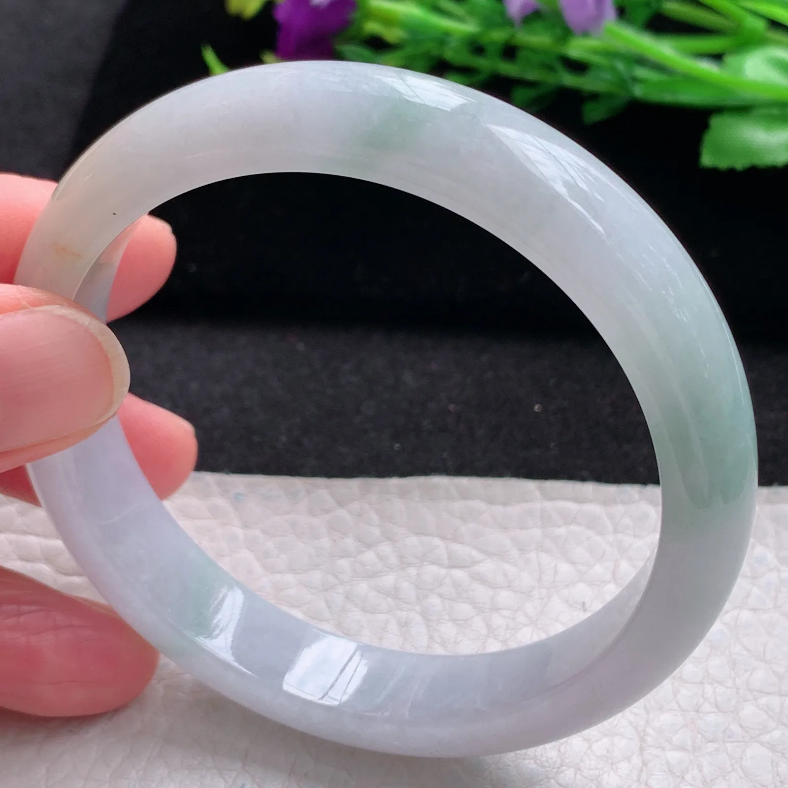 xc自然光58.5*11.8*7.8平安镯 缅甸翡翠a货玉手镯三彩宽边珠宝玉手环