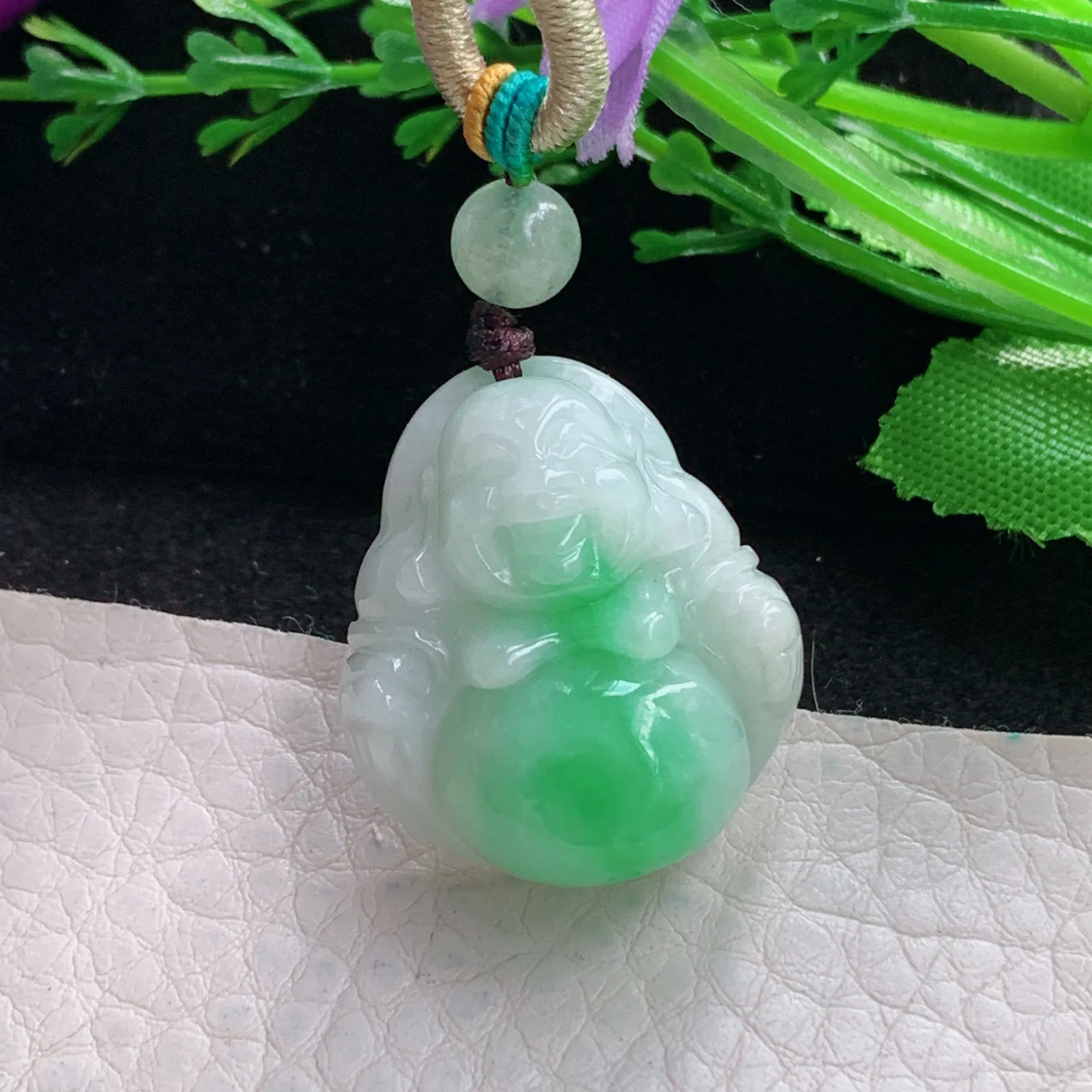 zen自然光26*23*11天然缅甸翡翠飘绿巧致佛公 弥勒佛玉吊坠 玉挂件