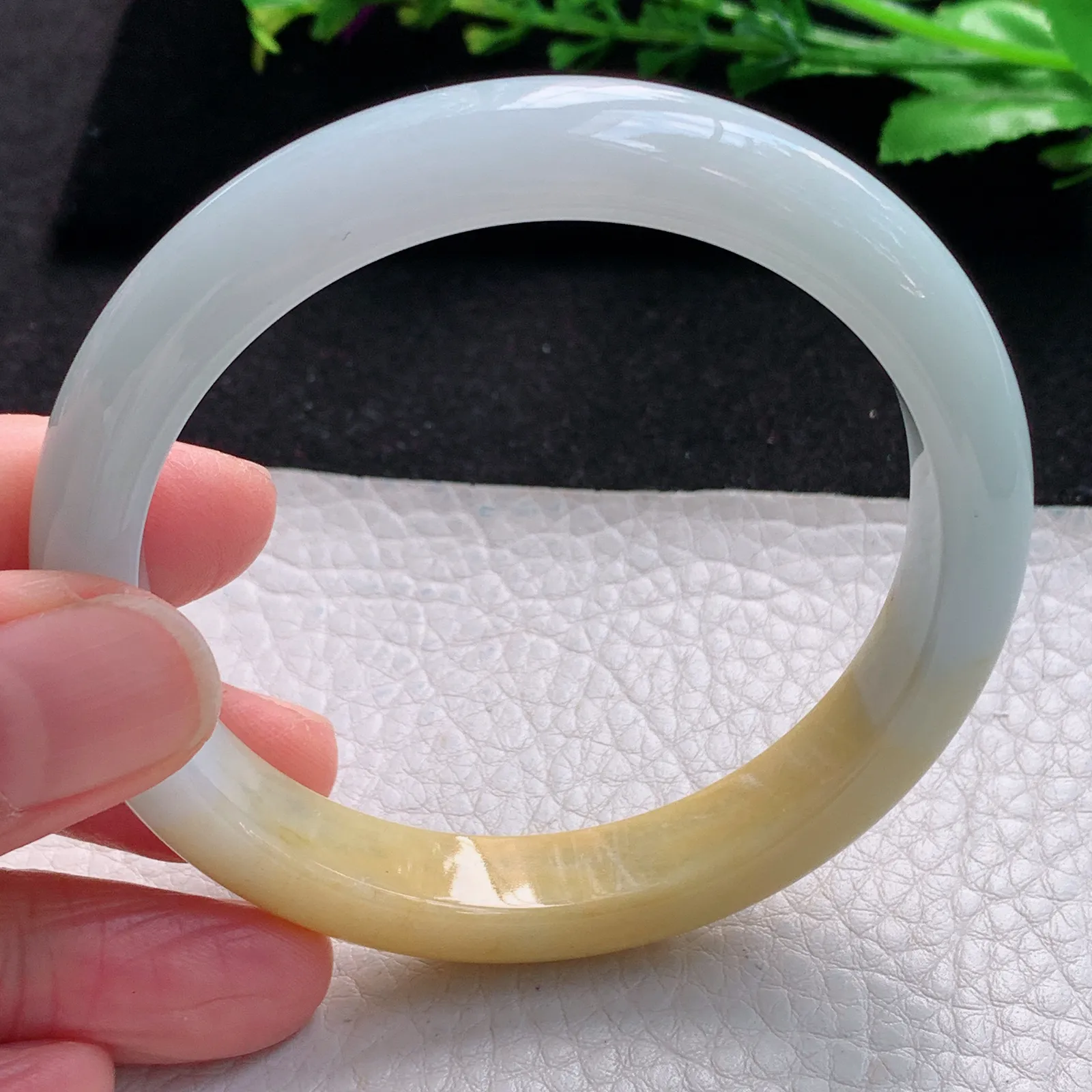 h自然光57*10.5*7.7招财镯 缅甸翡翠a货玉手镯半山水宽边珠宝玉手环