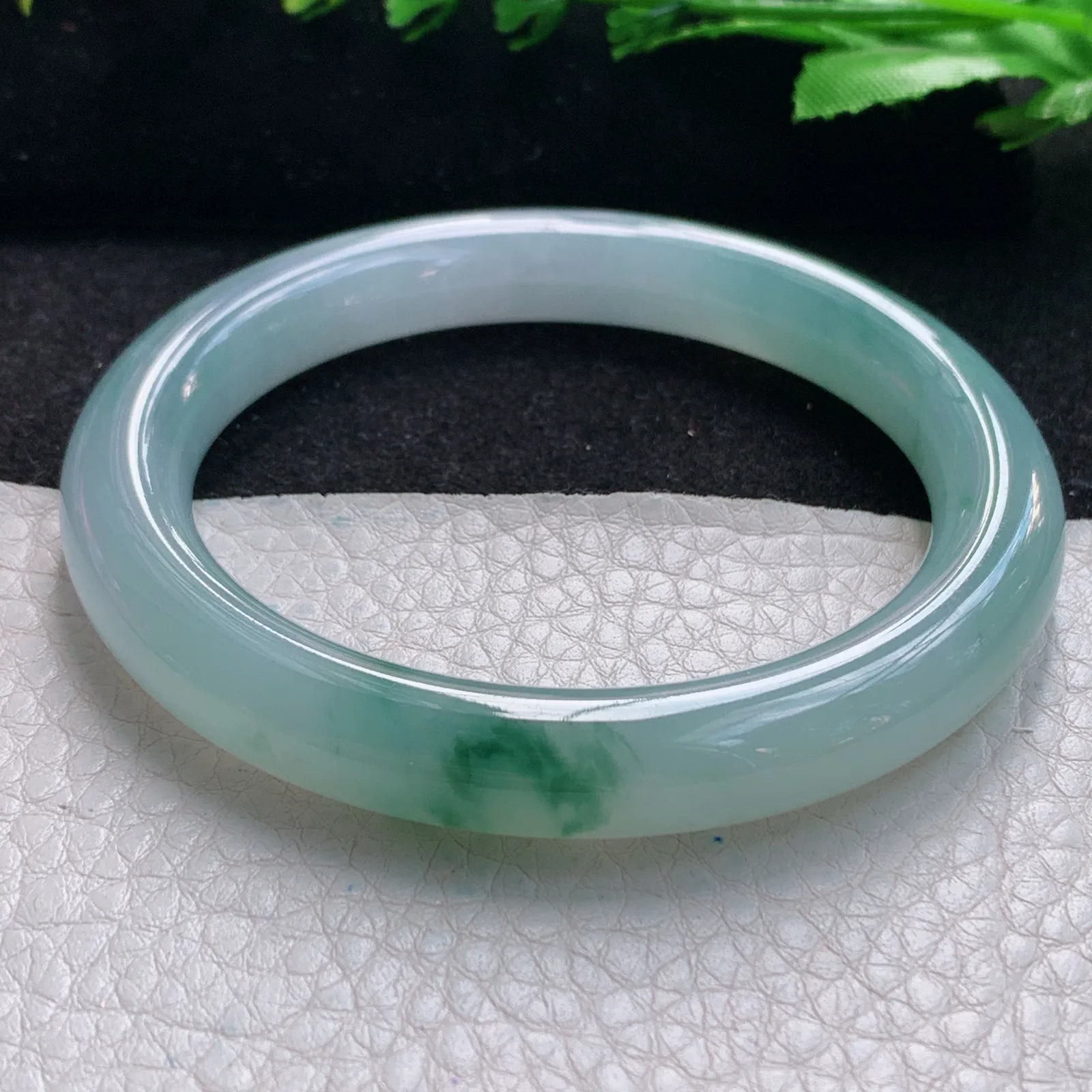 r自然光54.5*9.3美人镯 缅甸翡翠a货玉手镯冰飘花珠宝玉手环 叮当镯