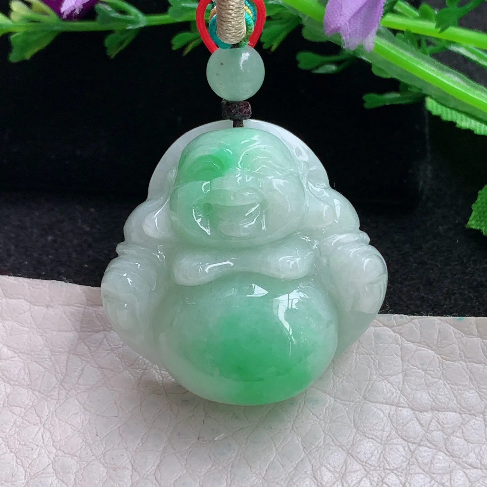 zen自然光31.5*31.5*12.8天然缅甸翡翠辣绿佛公 弥勒佛玉吊坠 玉挂件