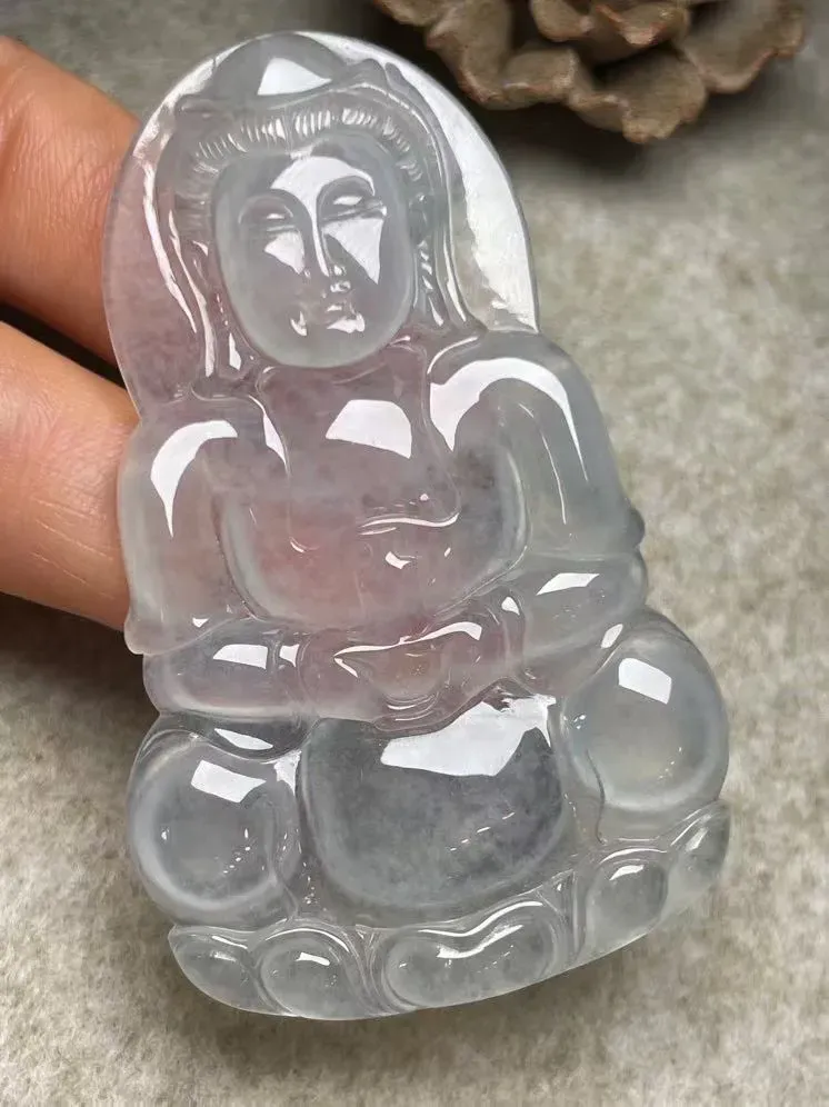 冰种【立体观音】吊坠，种水好，玉质细腻 ，卖相好‘.