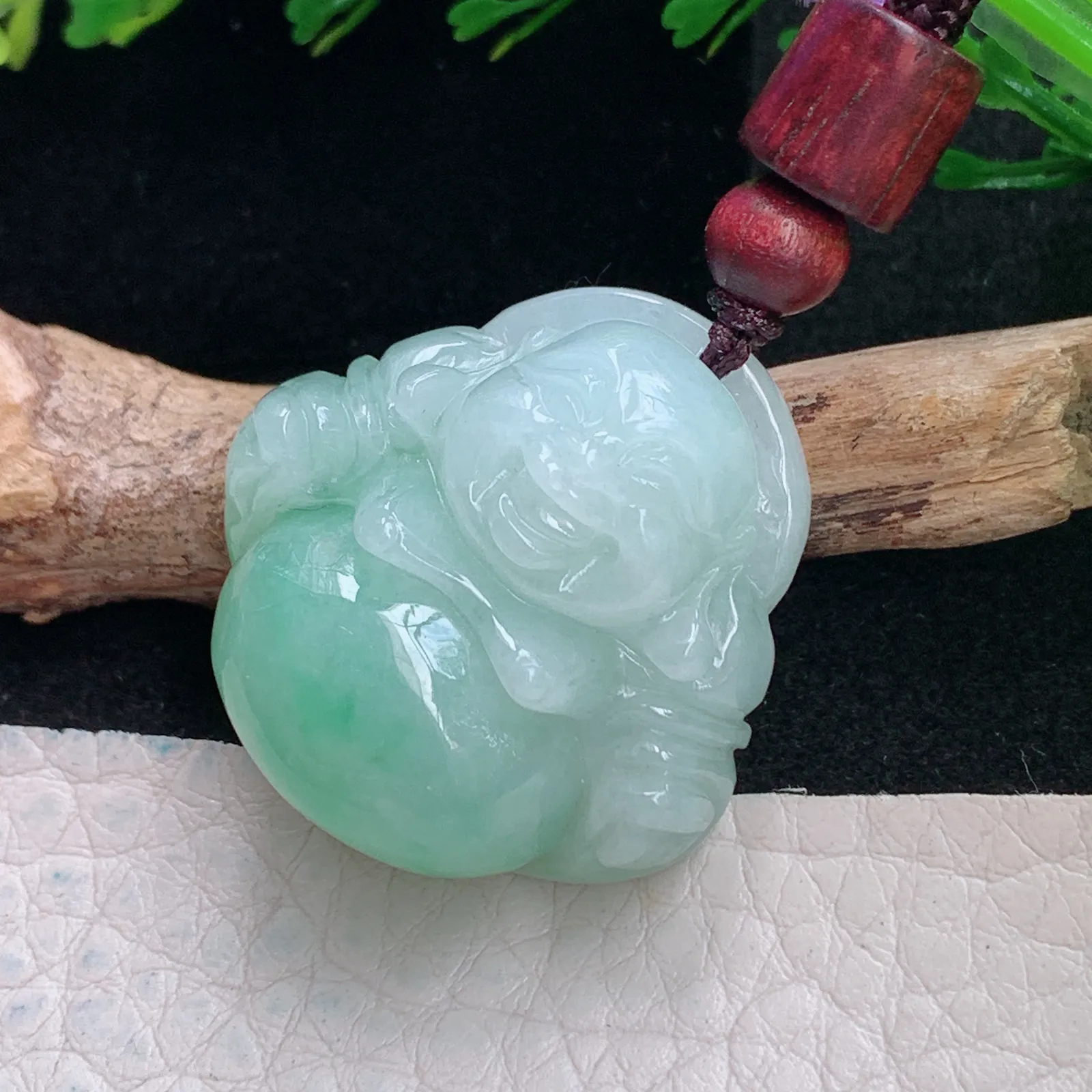 zen自然光27.5*28.5*12.6天然缅甸翡翠清爽佛公 弥勒佛玉吊坠 玉挂件