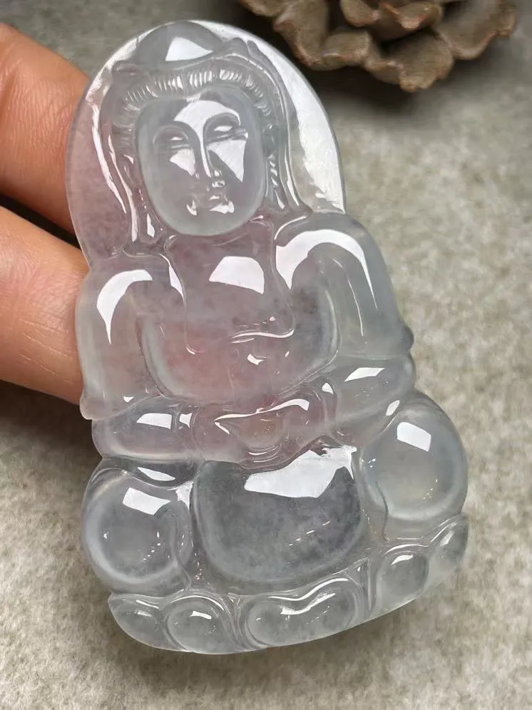 冰种【立体观音】吊坠，种水好，玉质细腻 ，卖相好‘.