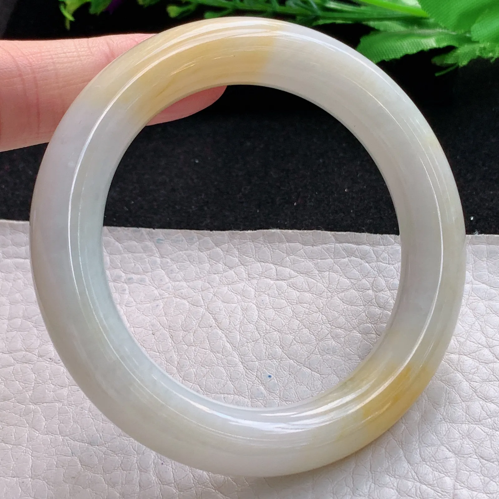 h自然光55*11.5*11.2胖圆镯 缅甸翡翠a货玉手镯双彩圆条珠宝玉手环