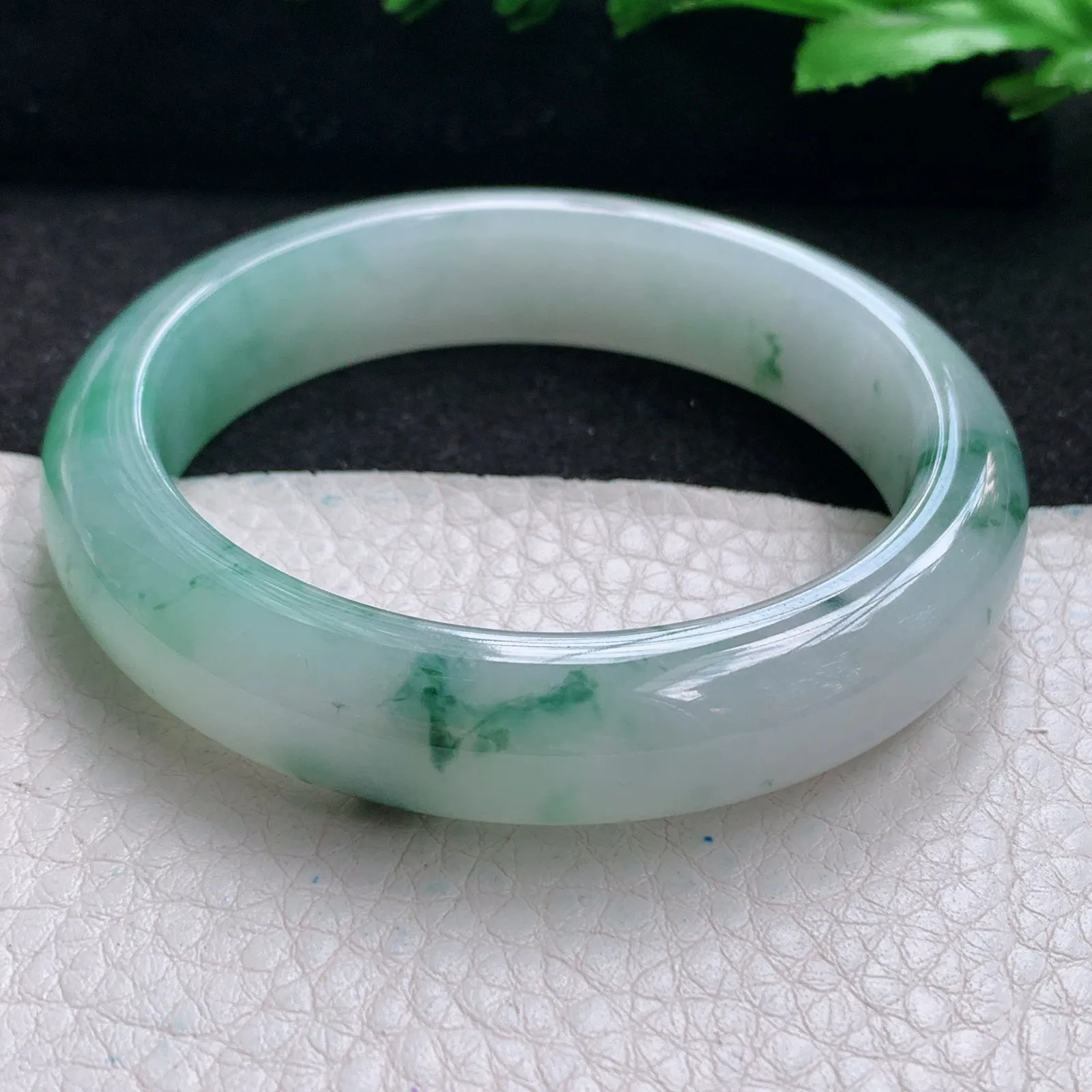 yh小圈口52*12.5*7.8镯 缅甸翡翠a货玉手镯冰飘花宽边珠宝玉手环