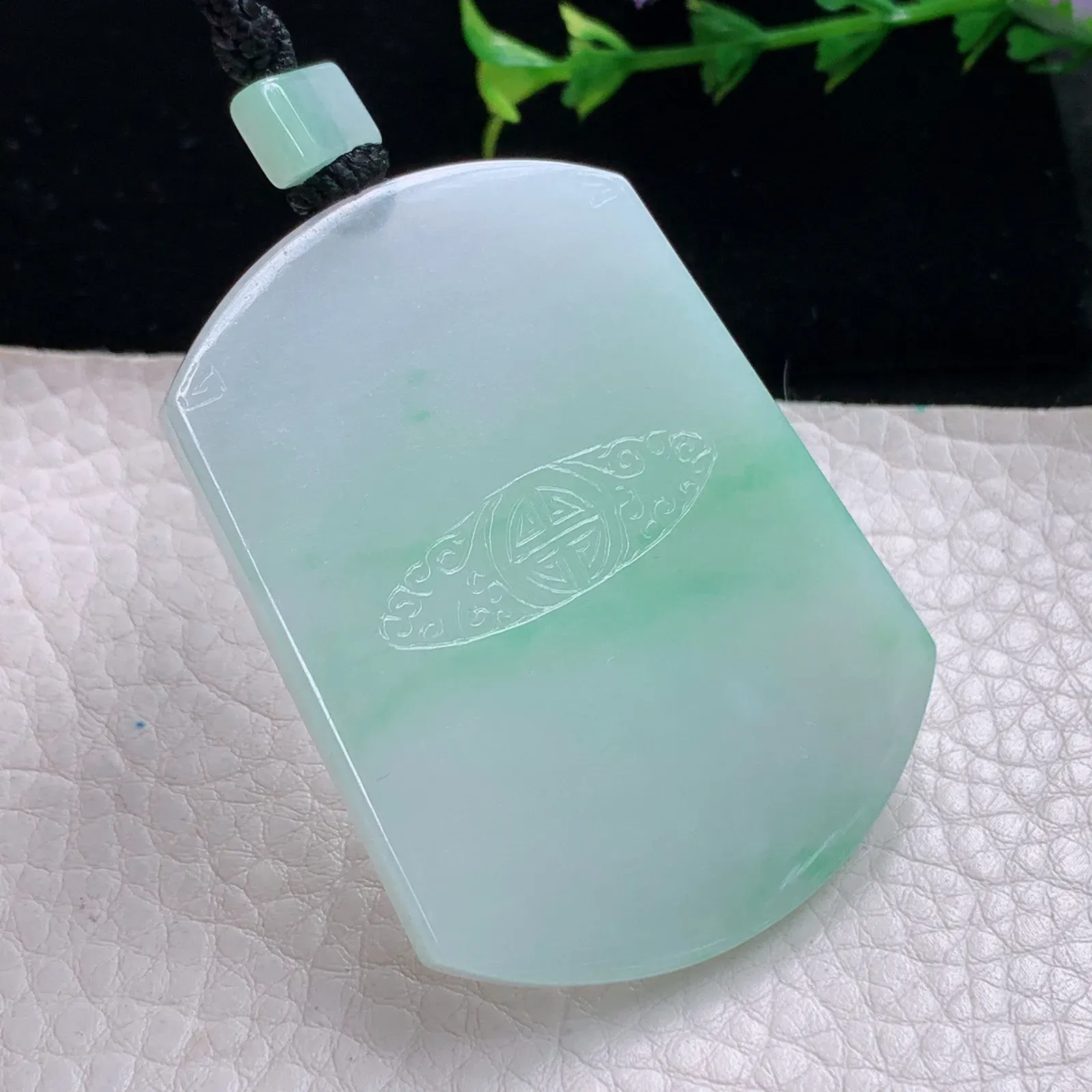 mut自然光53*40.5*4天然缅甸翡翠冰飘绿花平安无事牌玉吊坠 玉挂件