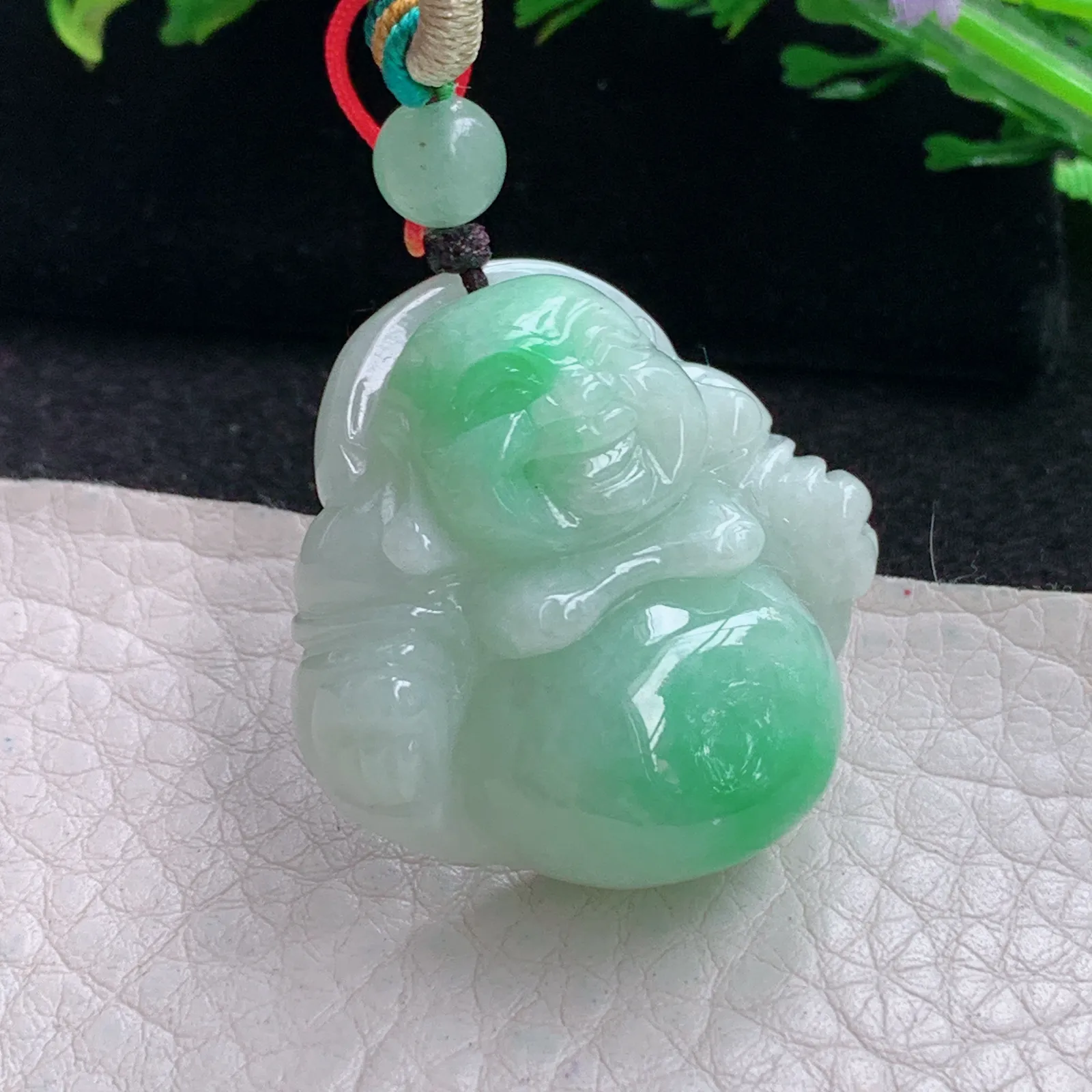 zen自然光31.5*31.5*12.8天然缅甸翡翠辣绿佛公 弥勒佛玉吊坠 玉挂件