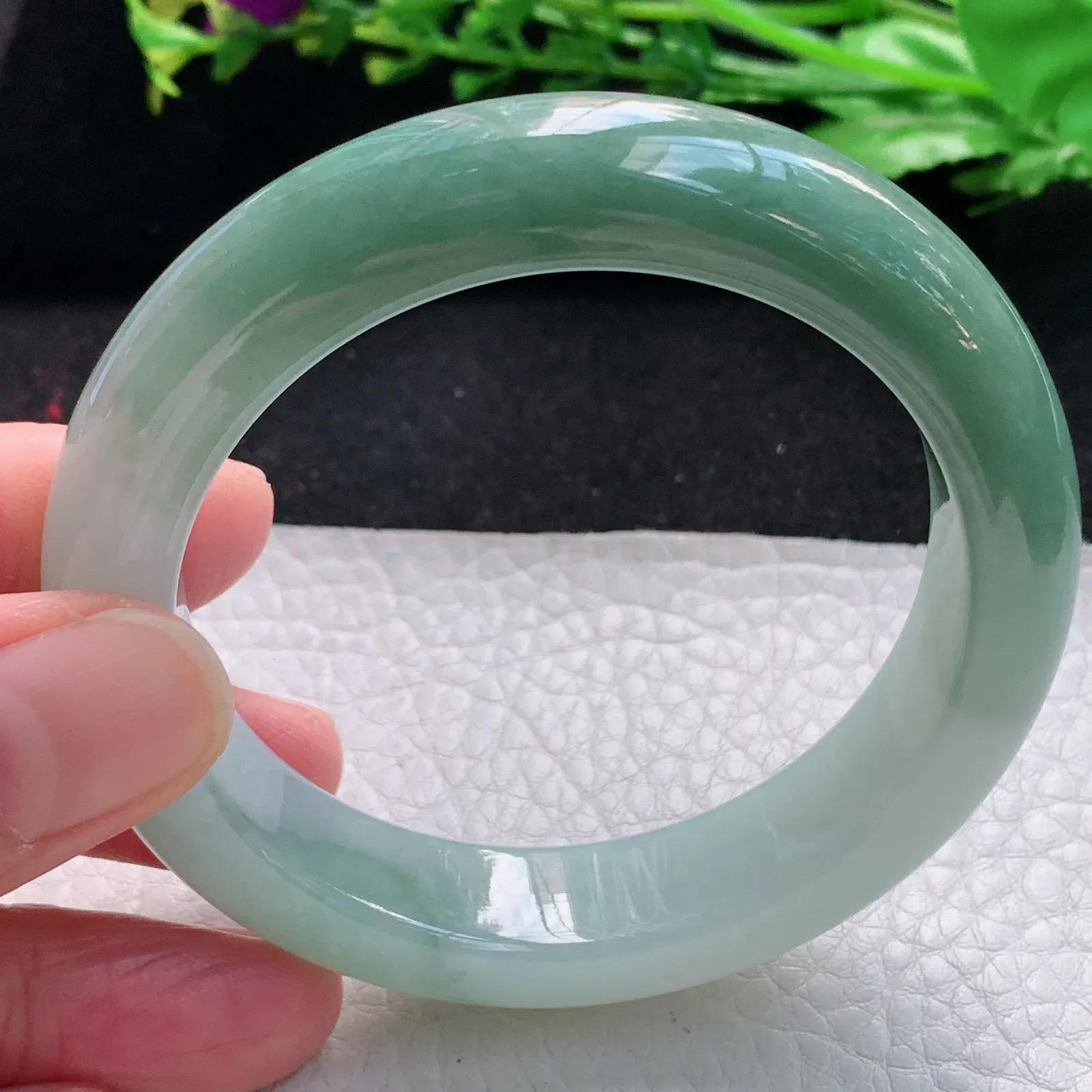 js自然光54*13.5*9.2招财镯 缅甸翡翠a货玉手镯半山水厚装宽边珠宝玉手环