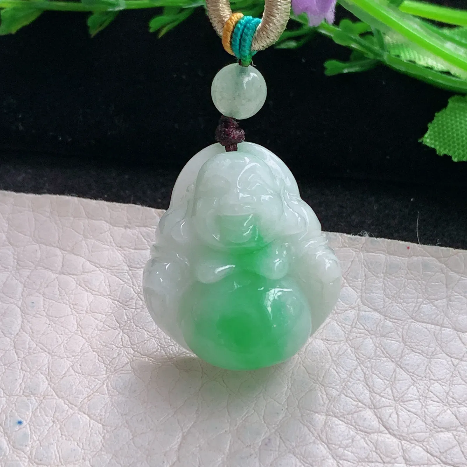 zen自然光26*23*11天然缅甸翡翠飘绿巧致佛公 弥勒佛玉吊坠 玉挂件