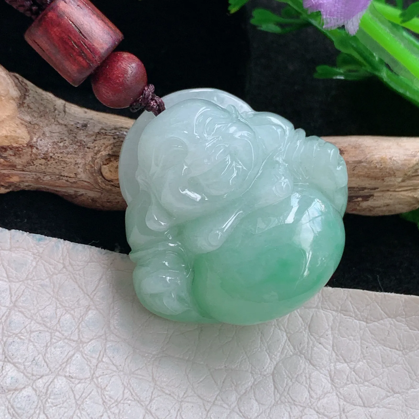 zen自然光27.5*28.5*12.6天然缅甸翡翠清爽佛公 弥勒佛玉吊坠 玉挂件