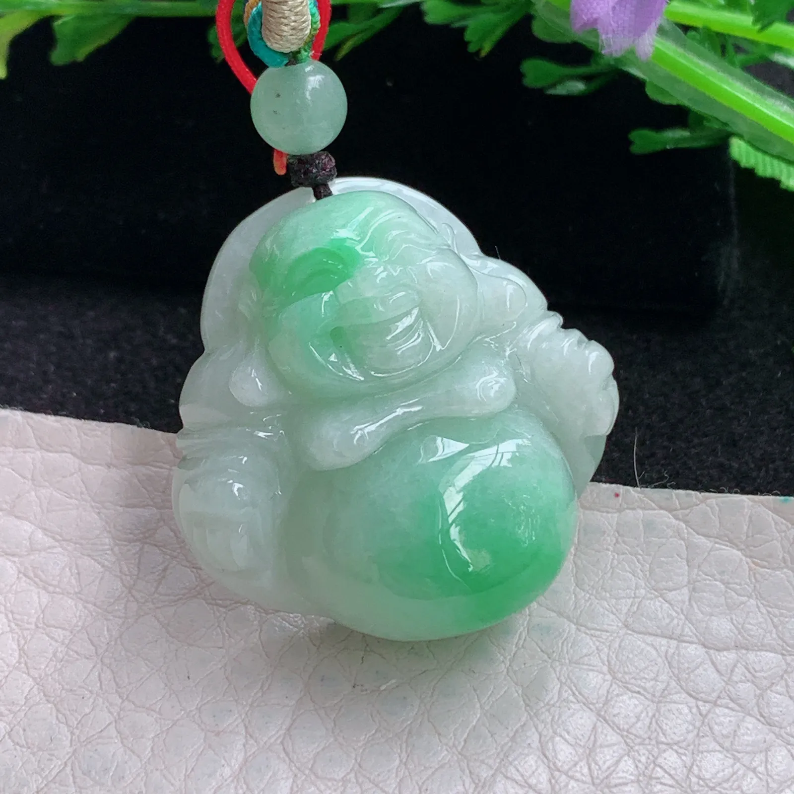 zen自然光31.5*31.5*12.8天然缅甸翡翠辣绿佛公 弥勒佛玉吊坠 玉挂件
