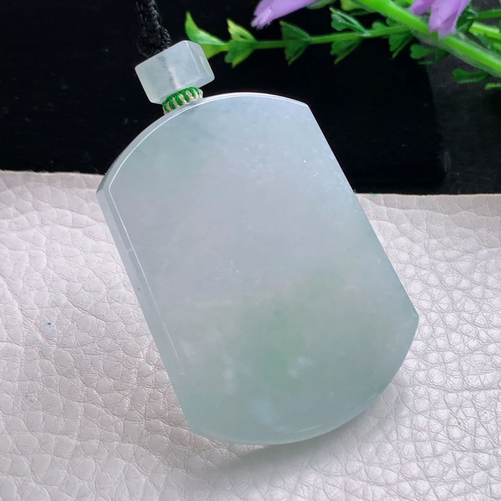 mut自然光52.8*39.5*6.5天然缅甸翡翠冰飘花平安无事牌玉吊坠 玉挂件