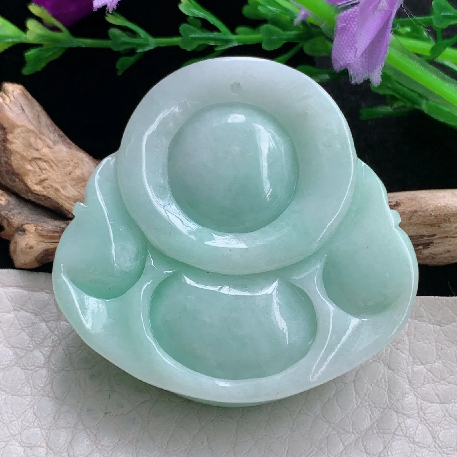 zen自然光42*43.3*12.8天然缅甸翡翠飘绿佛公 弥勒佛玉吊坠 玉挂件