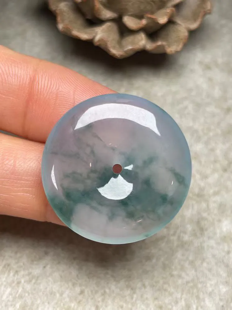 冰种飘花【平安扣】吊坠，种水好，玉质细腻 ，卖相好‘