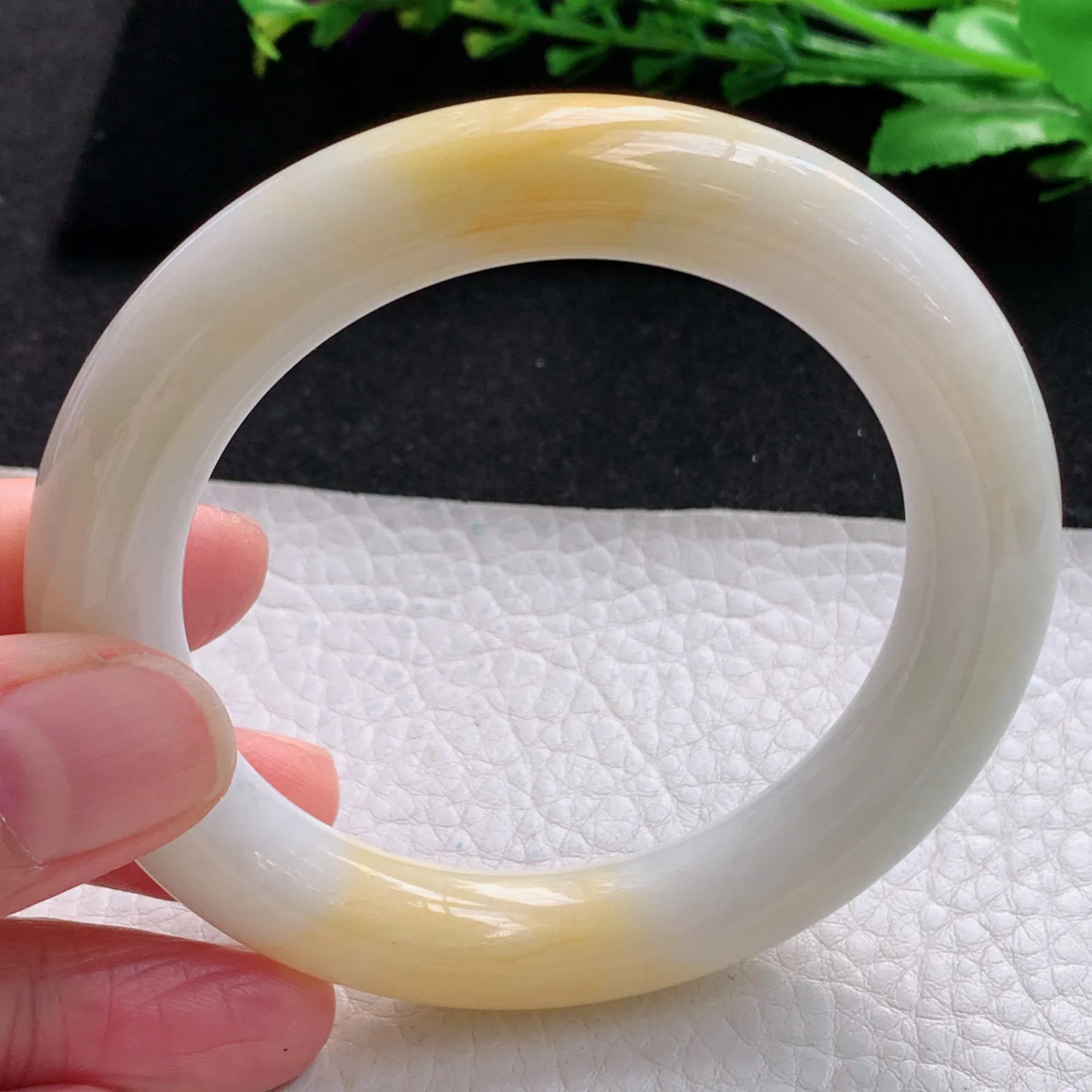 h自然光55*11.5*11.2胖圆镯 缅甸翡翠a货玉手镯双彩圆条珠宝玉手环