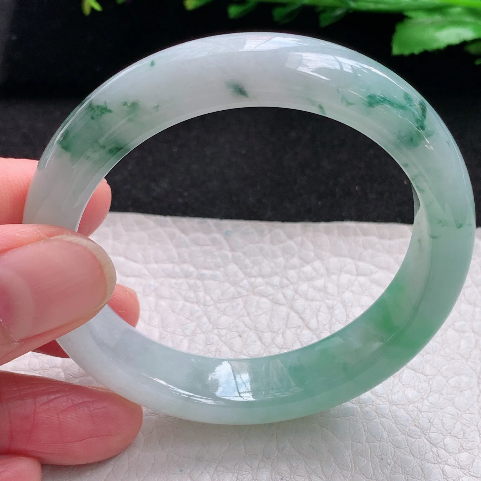 yh小圈口52*12.5*7.8镯 缅甸翡翠a货玉手镯冰飘花宽边珠宝玉手环