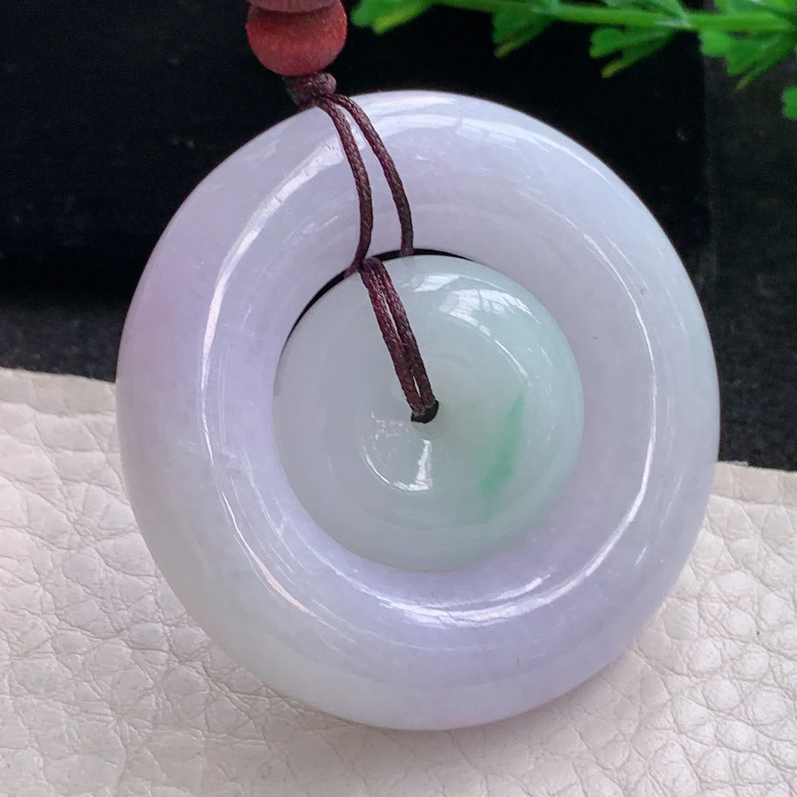 zen自然光43.7*10.3天然缅甸翡翠春带彩梦幻款子母扣 代代相传玉吊坠 玉挂件