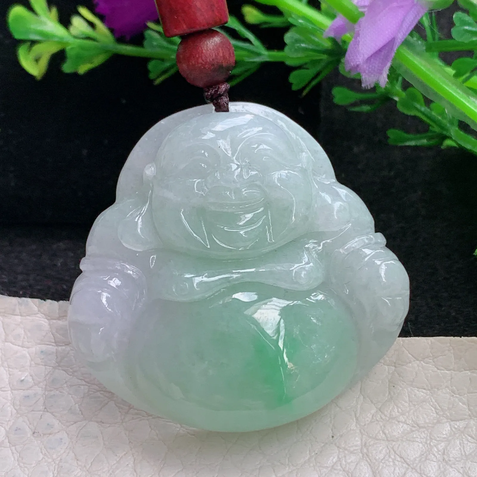 zen自然光37.8*39.6*9天然缅甸翡翠清新飘绿佛公 弥勒佛玉吊坠 玉挂件