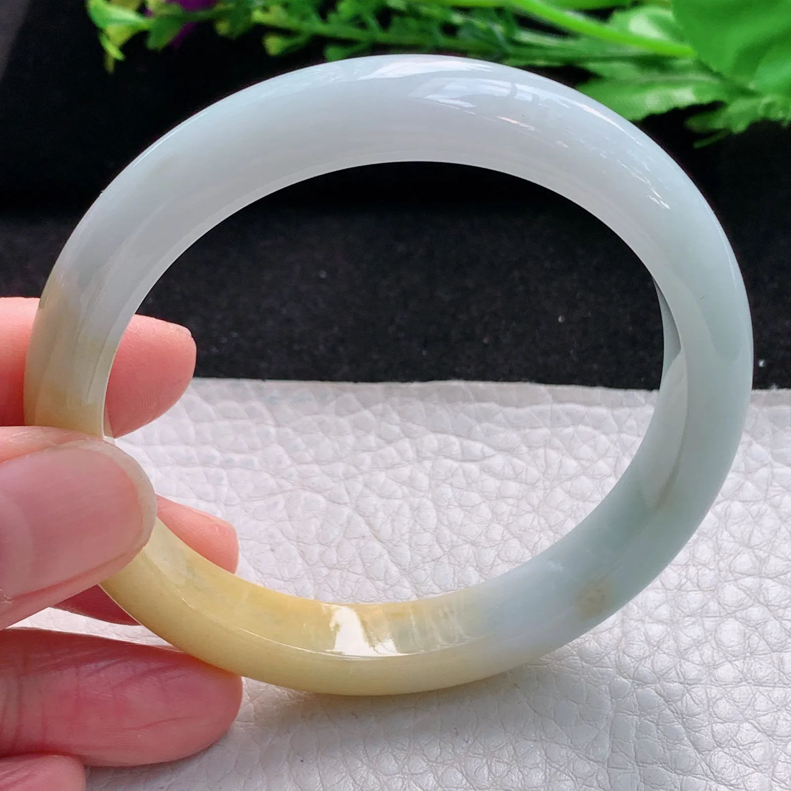 h自然光57*10.5*7.7招财镯 缅甸翡翠a货玉手镯半山水宽边珠宝玉手环