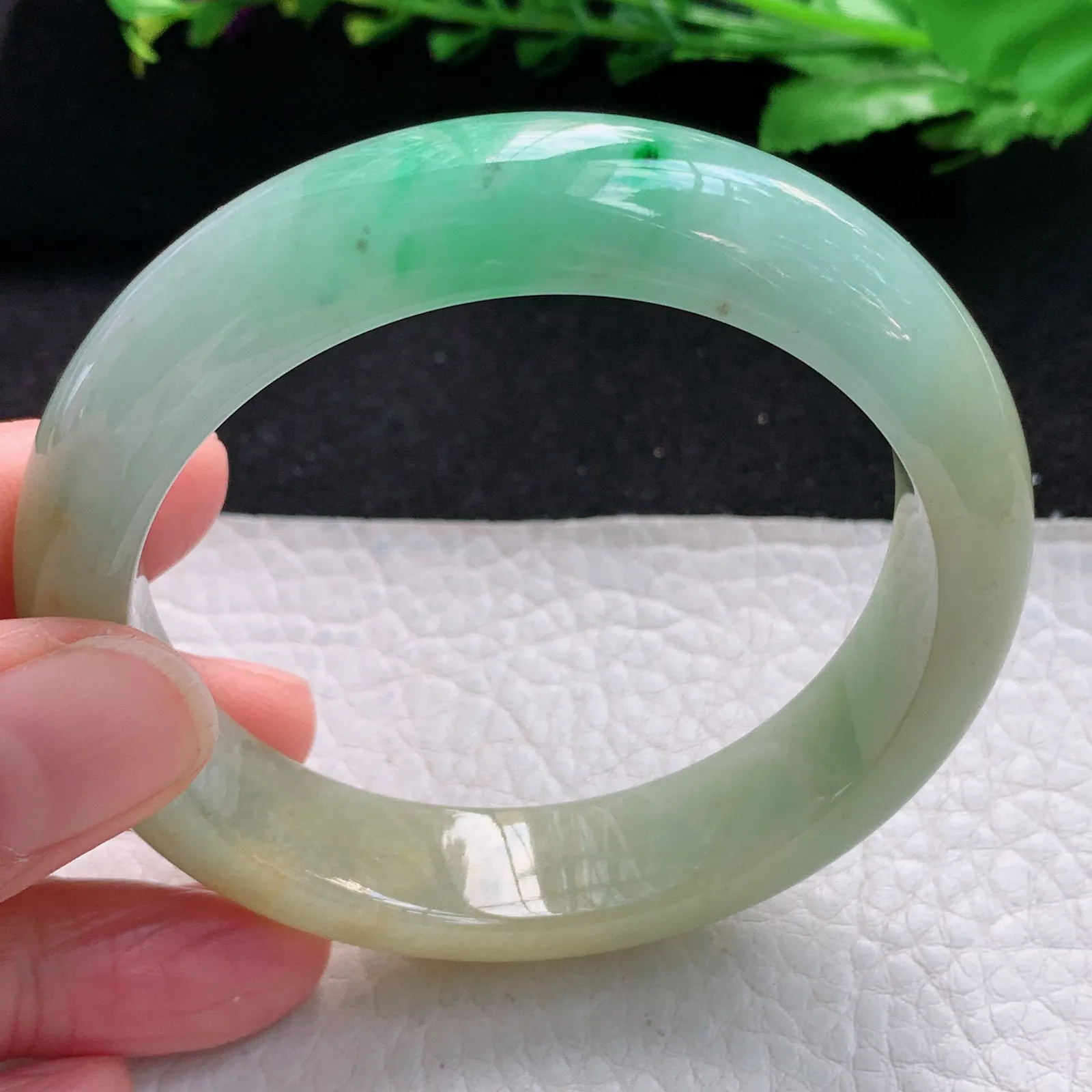 h自然光55.5*13.5*8.5平安镯 缅甸翡翠a货玉手镯水润三彩宽边珠宝玉手环