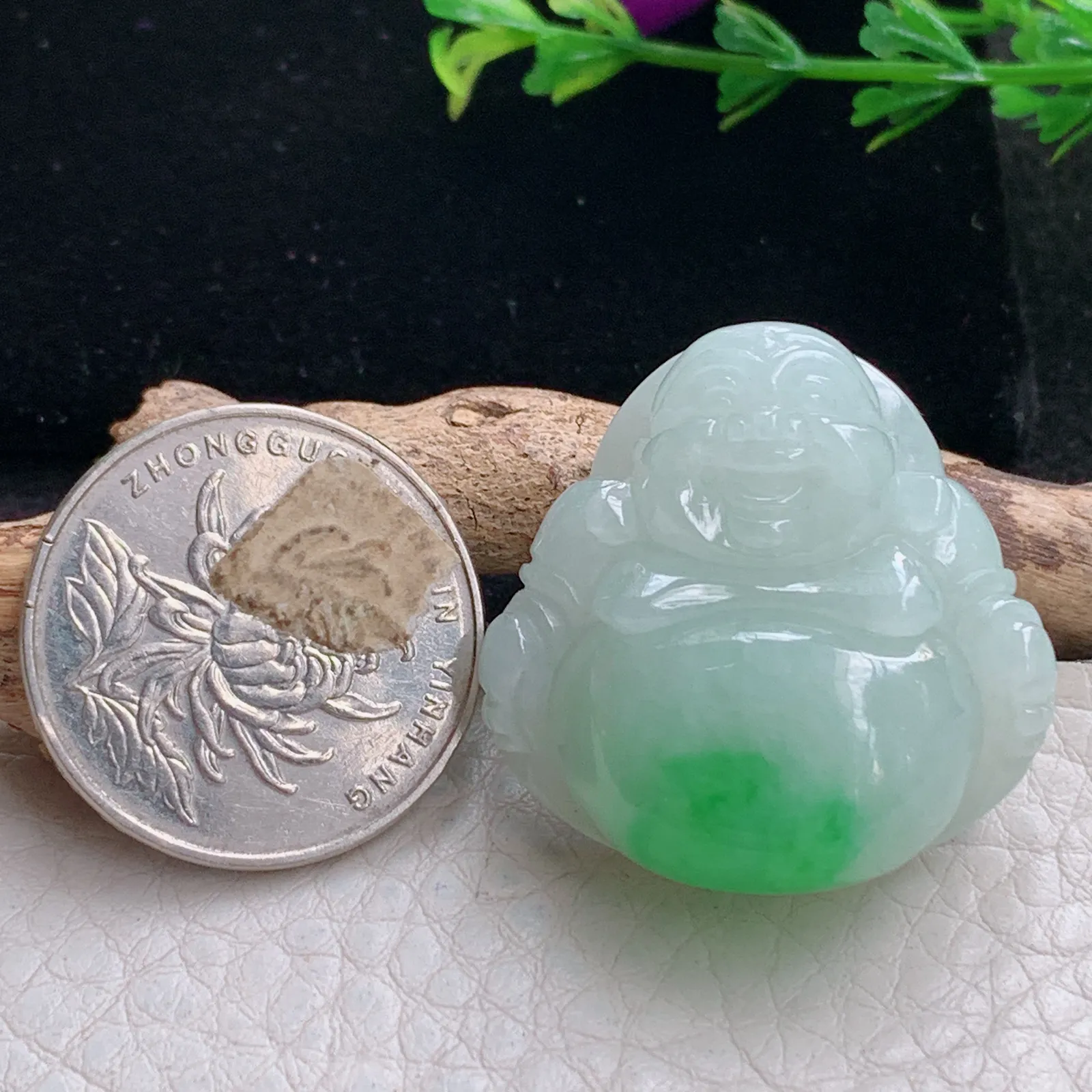 zen自然光30*30*11.8天然缅甸翡翠飘阳绿佛公 弥勒佛玉吊坠 玉挂件