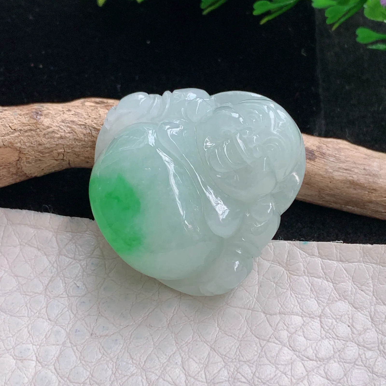 zen自然光30*30*11.8天然缅甸翡翠飘阳绿佛公 弥勒佛玉吊坠 玉挂件