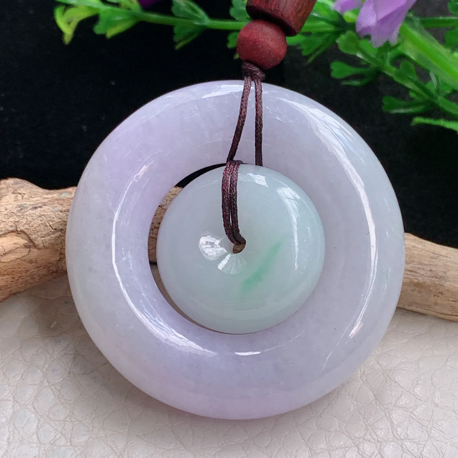 zen自然光43.7*10.3天然缅甸翡翠春带彩梦幻款子母扣 代代相传玉吊坠 玉挂件