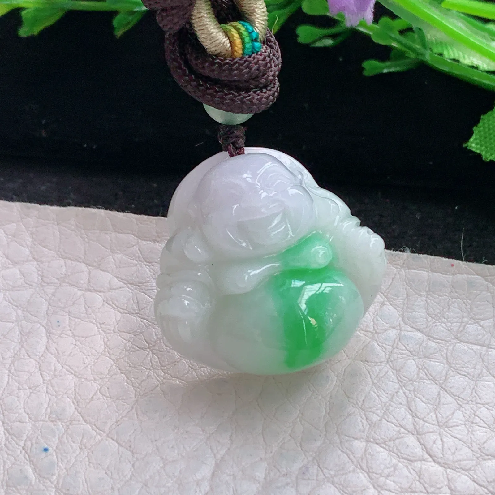 zen自然光26.5*27*12.3天然缅甸翡翠辣绿佛公 弥勒佛玉吊坠 玉挂件