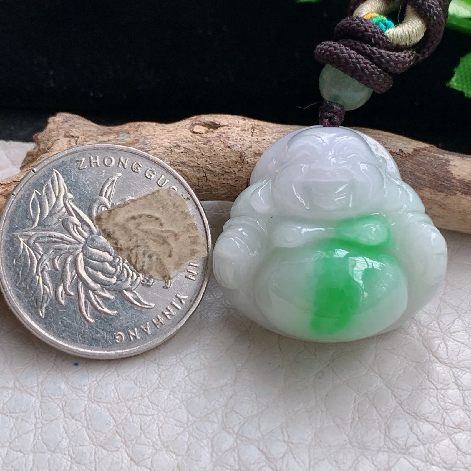 zen自然光26.5*27*12.3天然缅甸翡翠辣绿佛公 弥勒佛玉吊坠 玉挂件