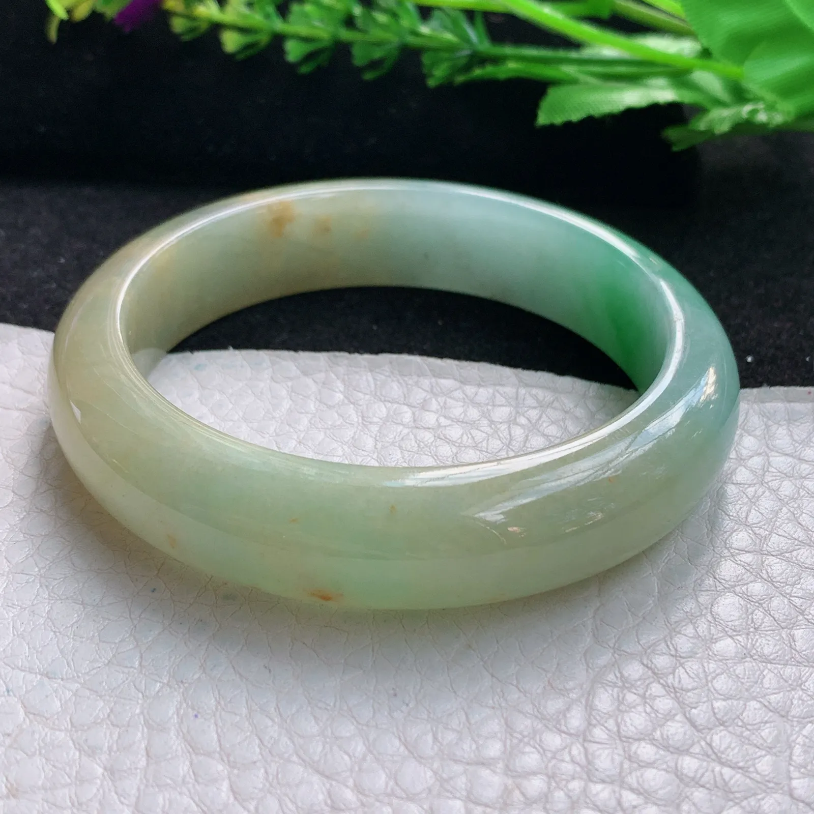 h自然光55.5*13.5*8.5平安镯 缅甸翡翠a货玉手镯水润三彩宽边珠宝玉手环