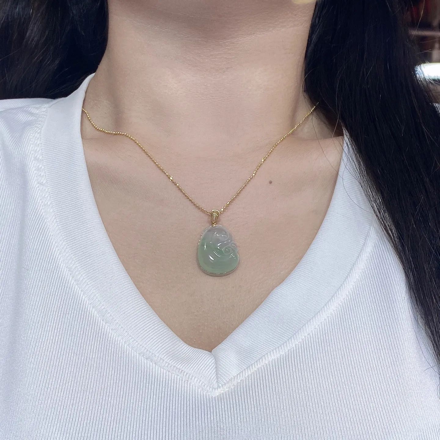 冰种飘花如意吊坠 尺寸33.5-18.3-5.7毫米