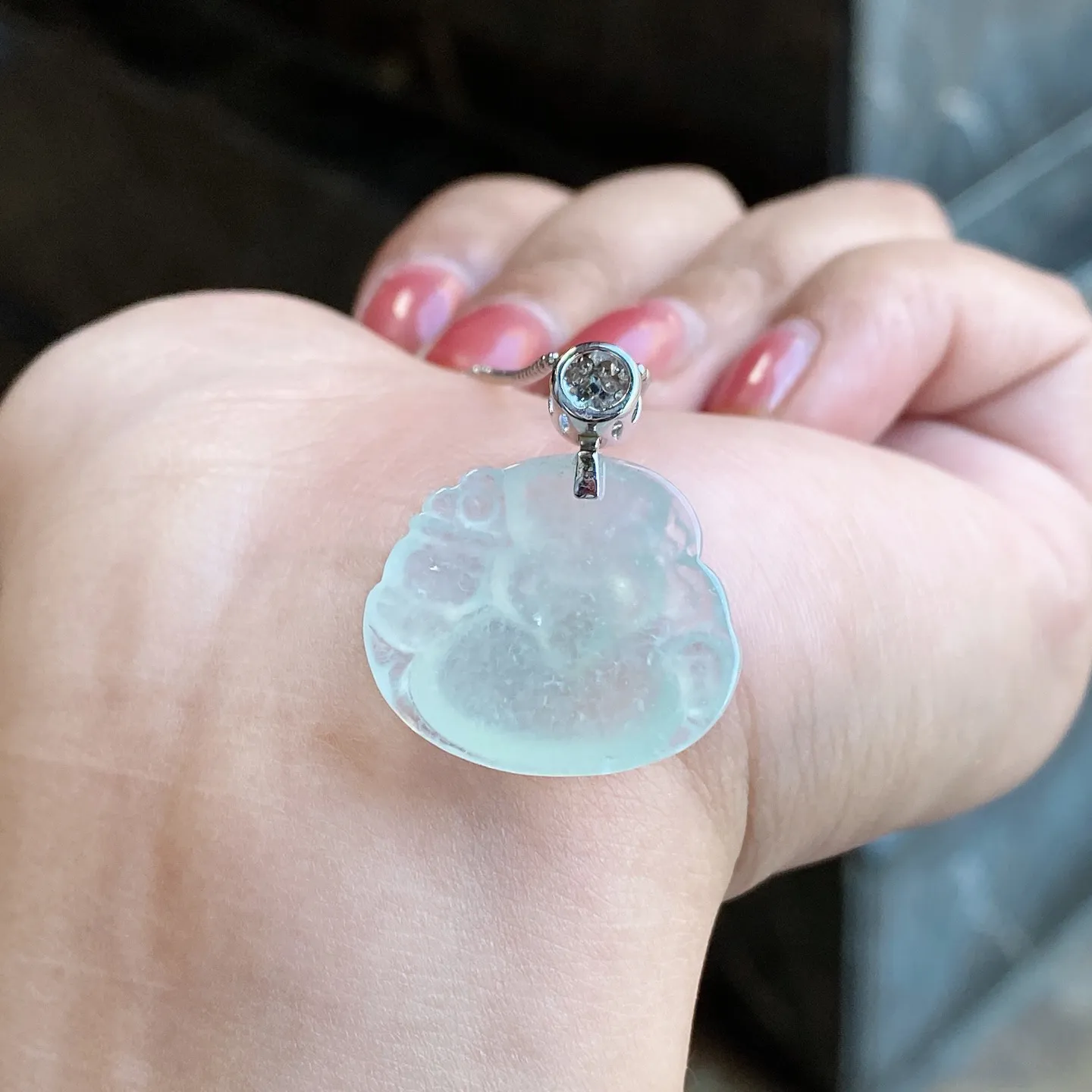 冰种雪花棉财神爷吊坠 尺寸27.3-22.2-5.8毫米