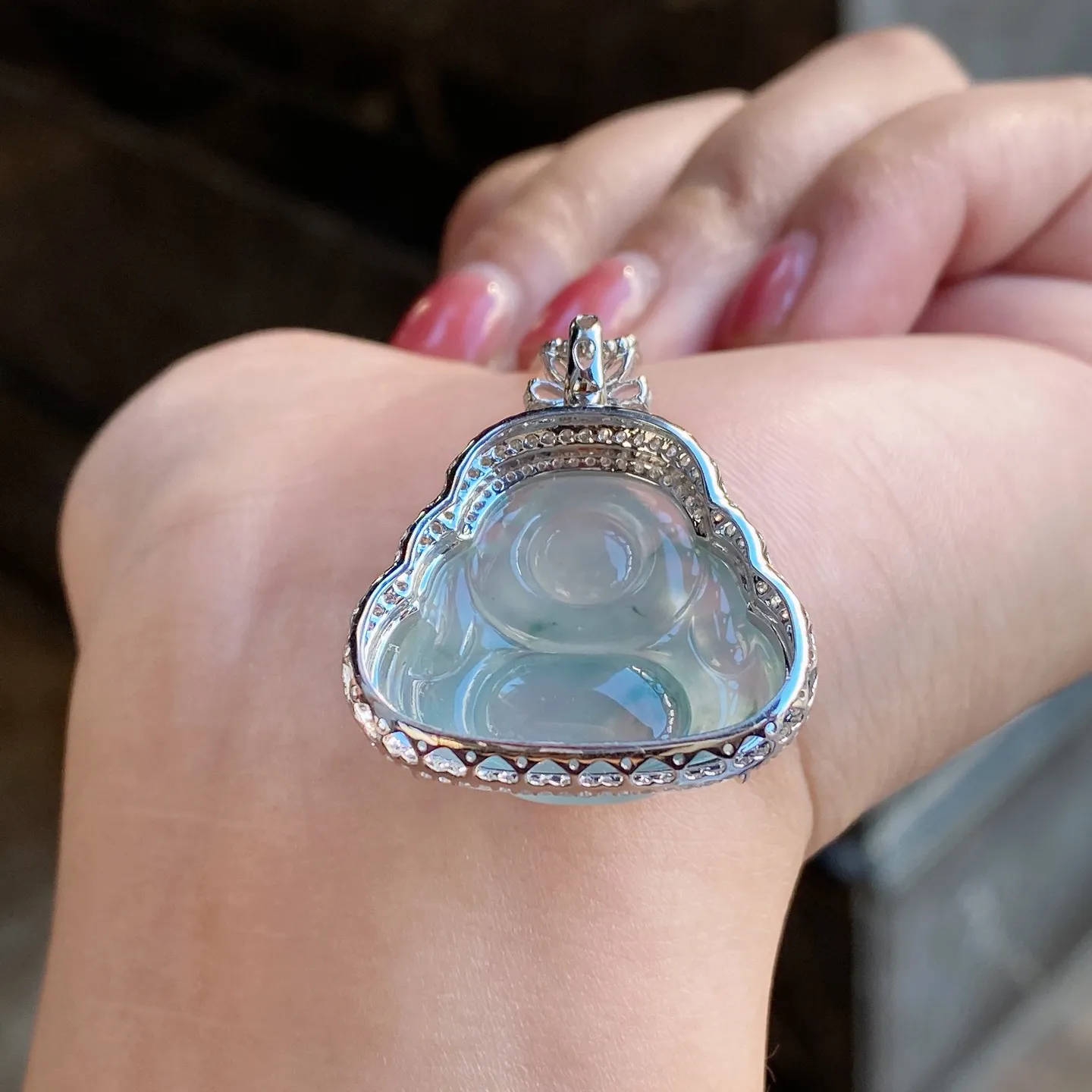 冰种飘花佛公吊坠 尺寸31-25.6-11.5毫米