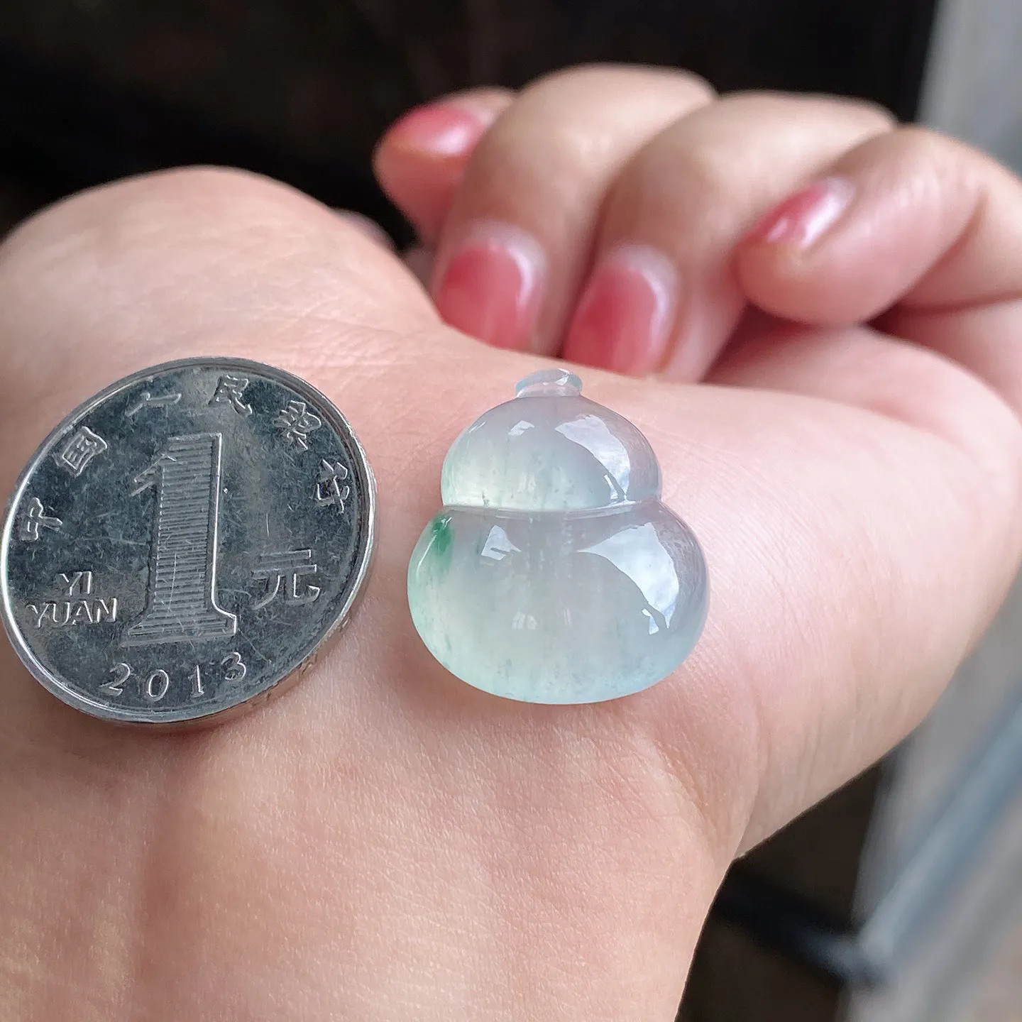 老坑冰胶飘花葫芦吊坠 尺寸21.5-17.8-6.1毫米