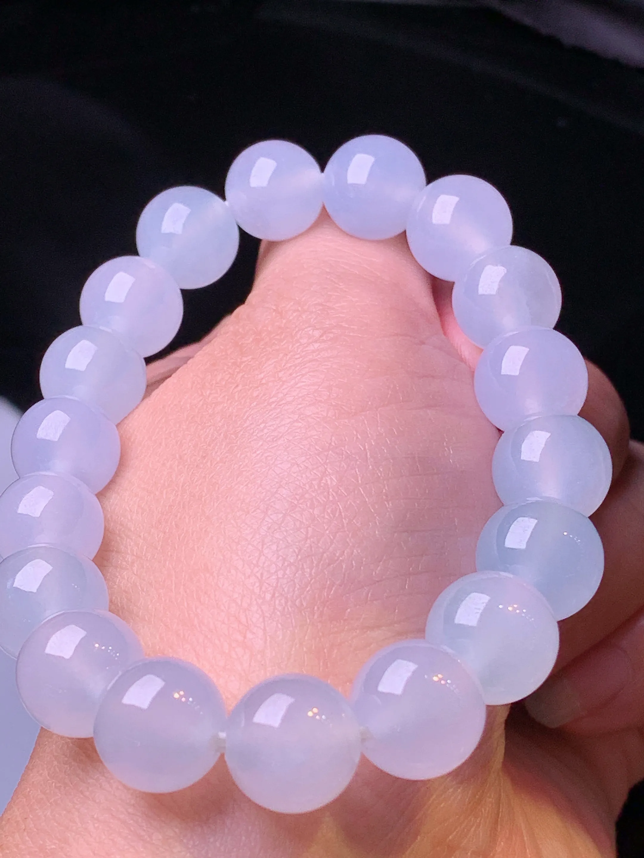 冰种圆珠手链 玉质细腻 色泽清新艳丽 整体尺寸11