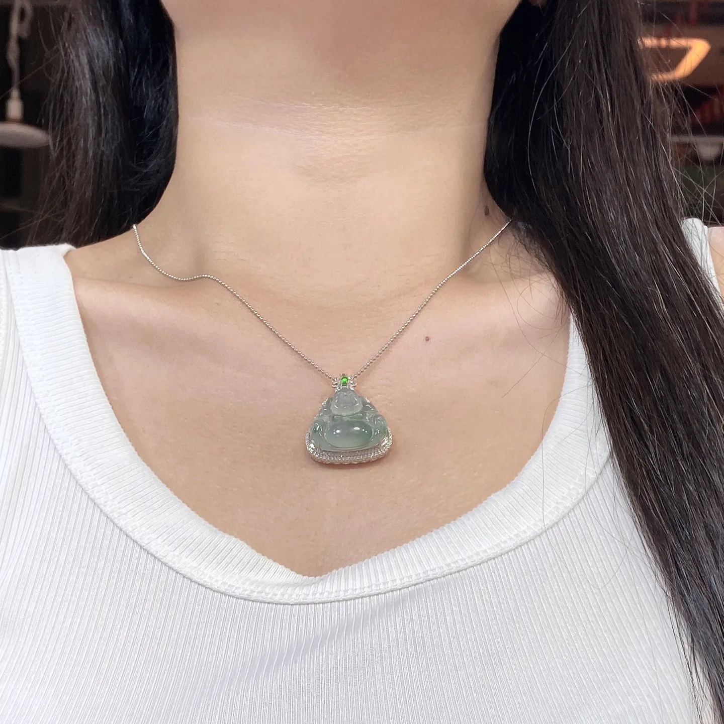 冰种飘花佛公吊坠 尺寸31-25.6-11.5毫米