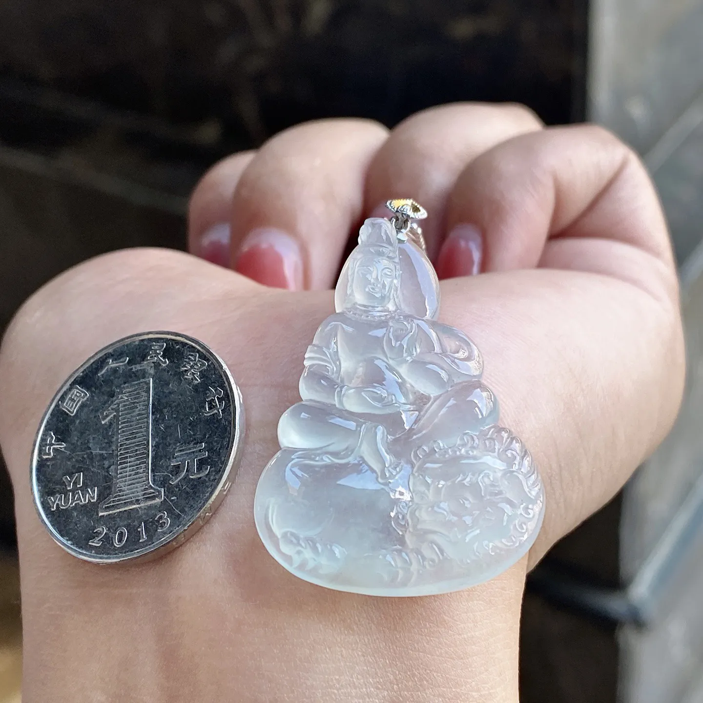 冰种文殊菩萨吊坠 尺寸45-27.4-5.4毫米