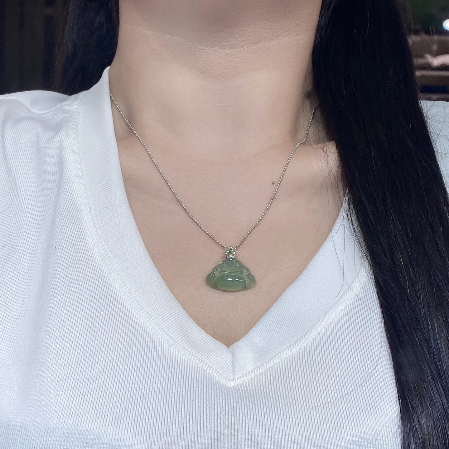 冰种蓝晴佛公吊坠 尺寸23.2-23.8-5.4毫米