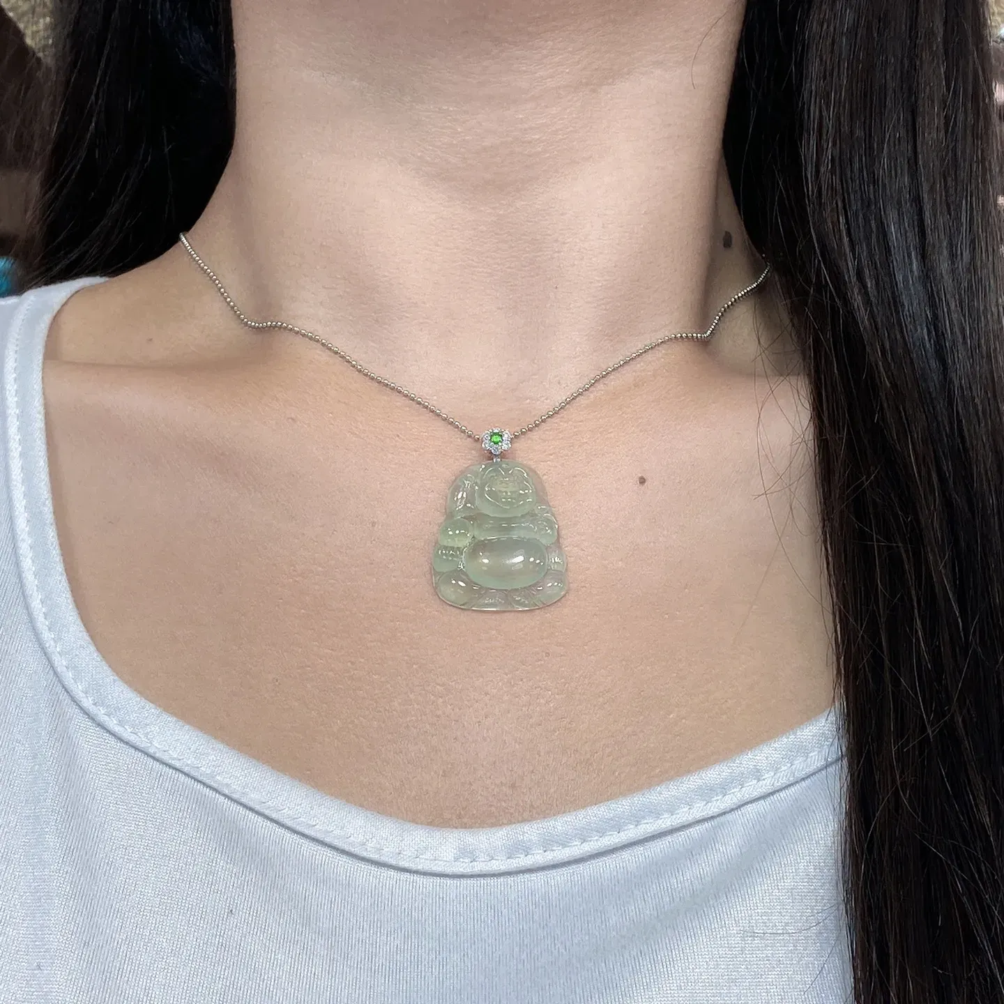 冰种布袋佛吊坠 尺寸37.6-23.5-5.3毫米