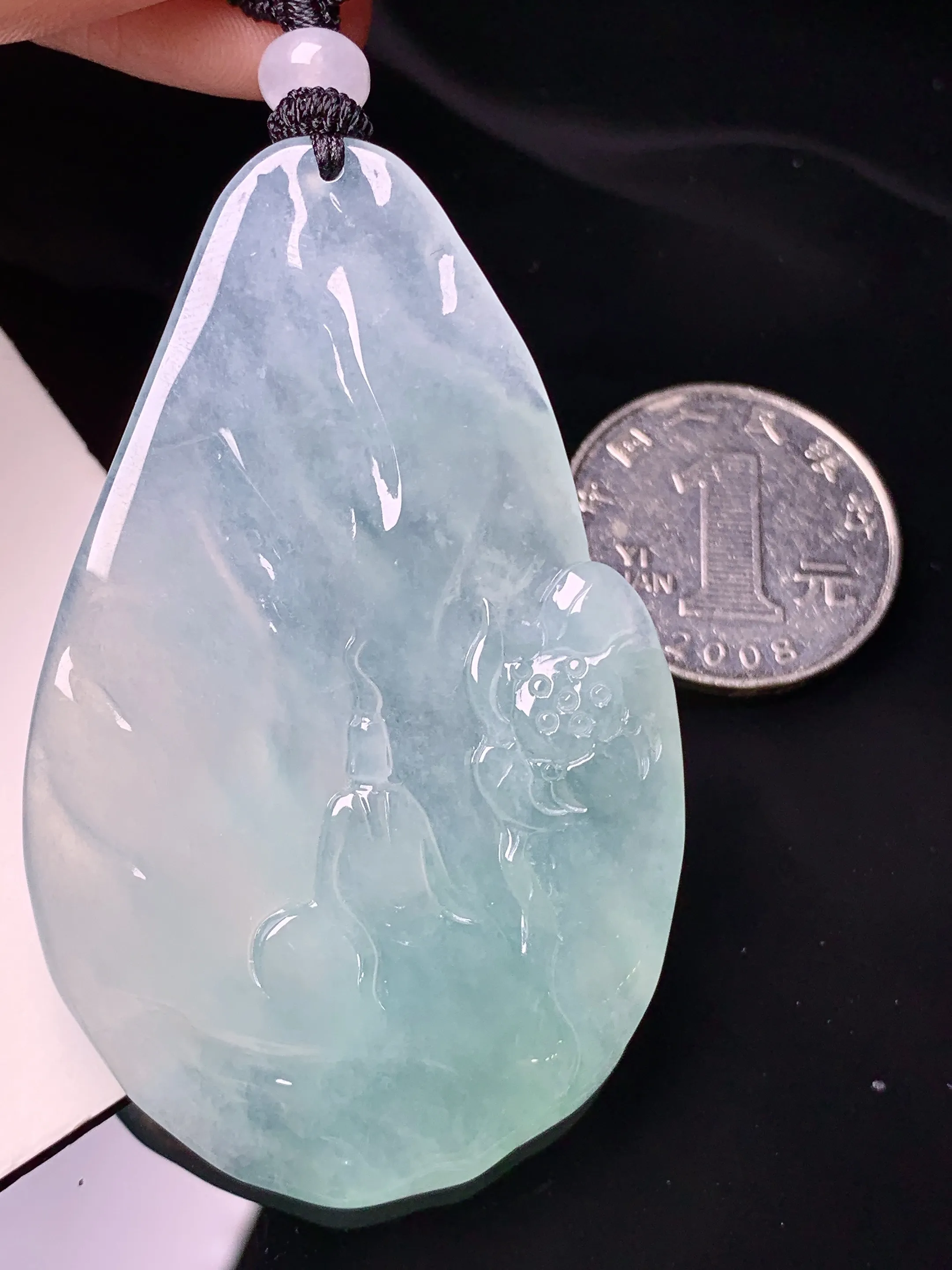 冰种无相观音菩萨吊坠 玉质细腻 色泽清新艳丽 整体尺寸63.2*39.8*6.8