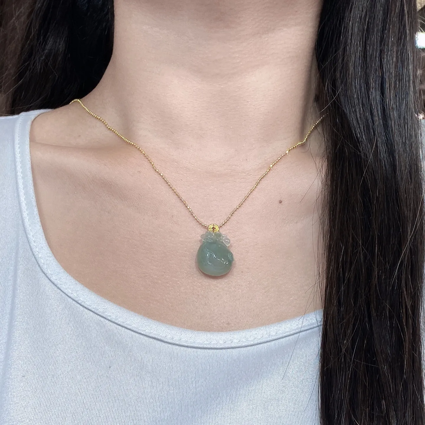 冰种蓝晴钱袋吊坠 尺寸26.2-15.5-8.4毫米