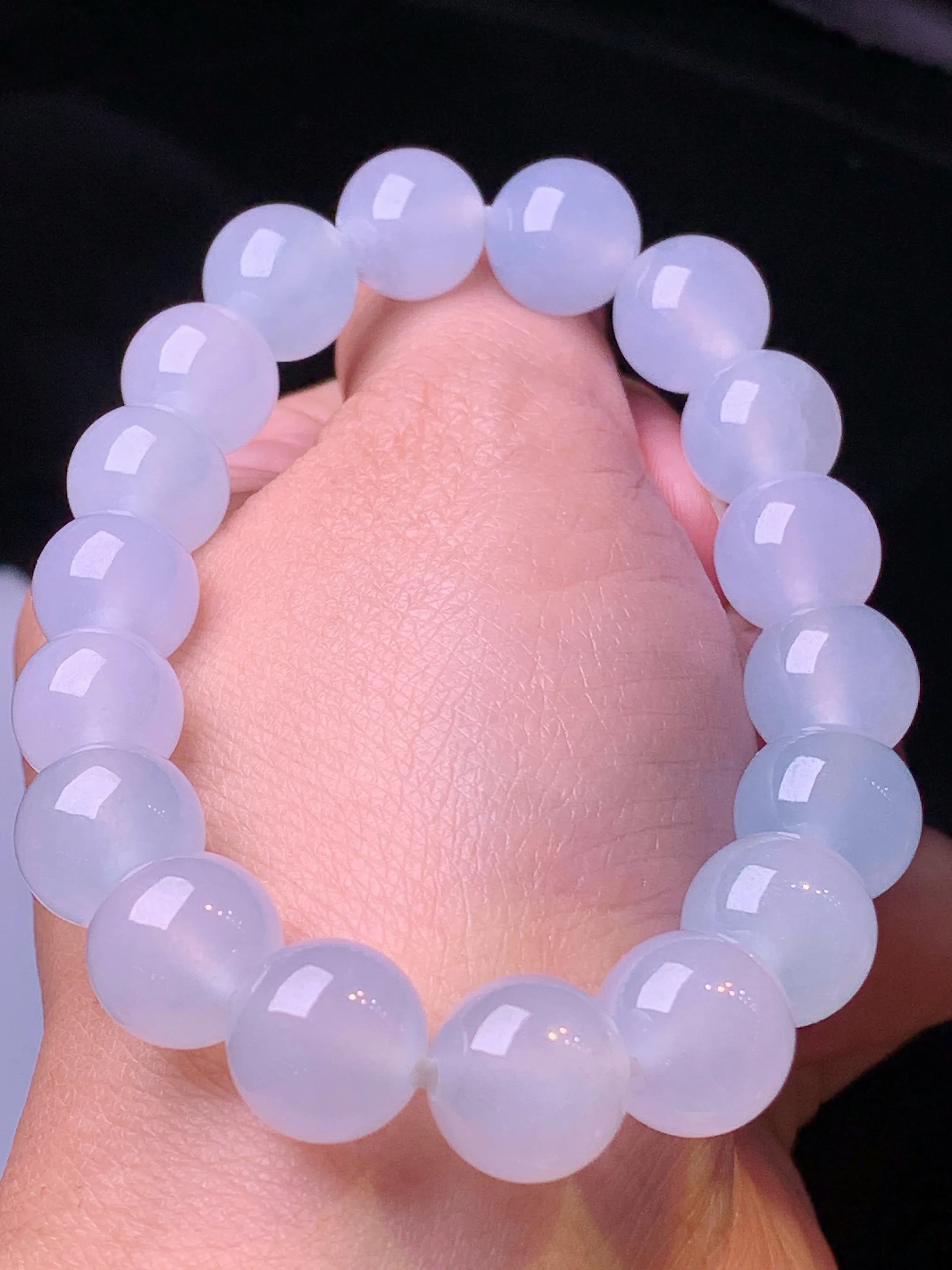 冰种圆珠手链 玉质细腻 色泽清新艳丽 整体尺寸11