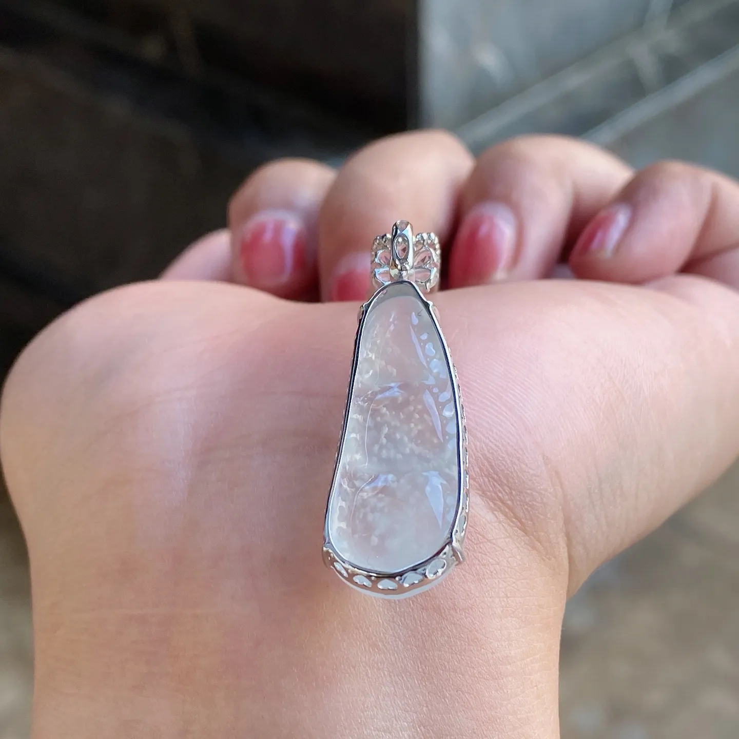 冰种雪花棉福豆吊坠 尺寸36.3-11.7-6.6毫米