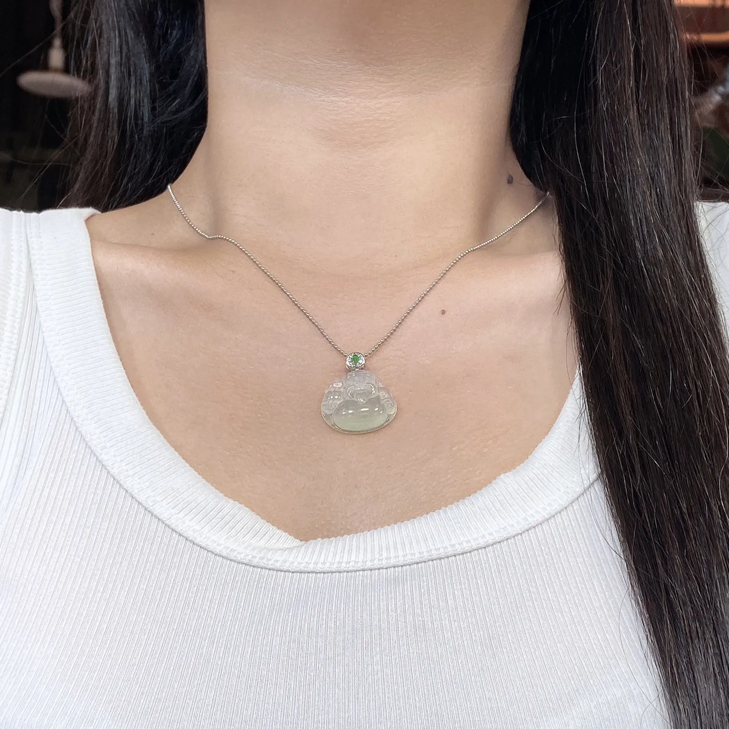 冰种雪花棉财神爷吊坠 尺寸27.3-22.2-5.8毫米