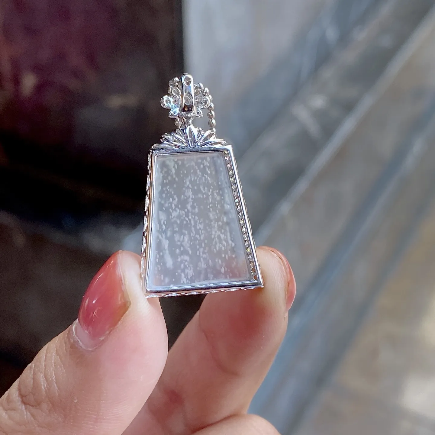 冰种雪花棉无事牌吊坠 尺寸32.5-16.8-7.9毫米