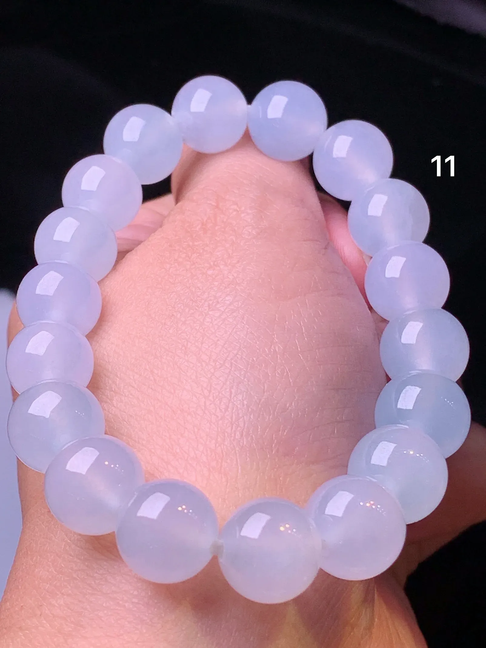 冰种圆珠手链 玉质细腻 色泽清新艳丽 整体尺寸11