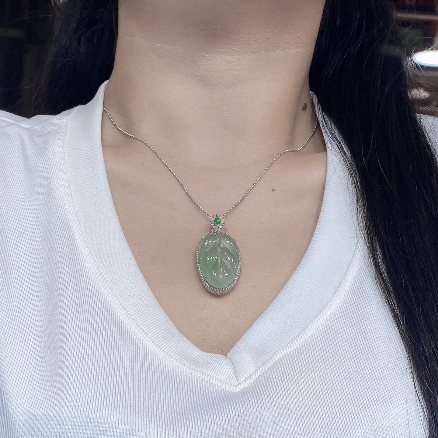 冰晴飘花叶子吊坠 尺寸44.3-21.1-9.1毫米